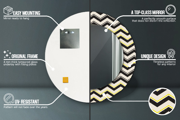 Kerek tükör díszítéssel Cikcakk minta