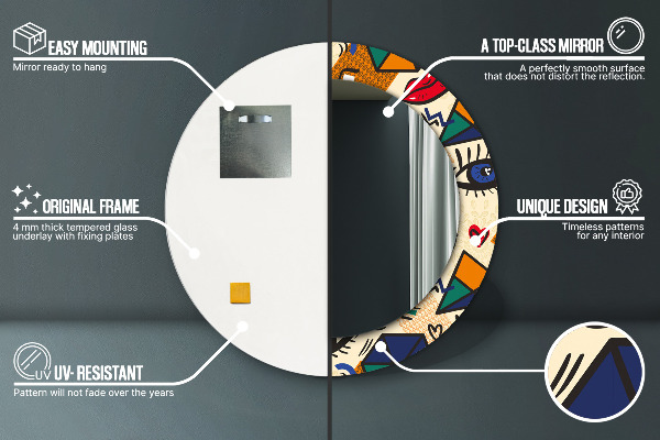 Kerek tükör nyomtatott kerettel Pop art stílus