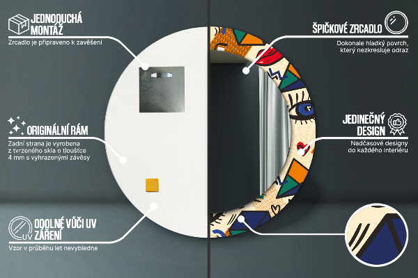 Kerek tükör nyomtatott kerettel Pop art stílus