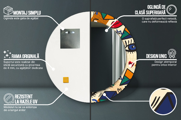 Kerek tükör nyomtatott kerettel Pop art stílus