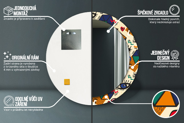 Kerek tükör nyomtatott kerettel Pop art stílus