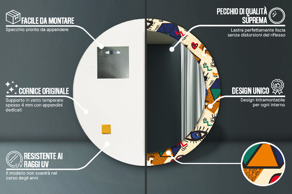 Kerek tükör nyomtatott kerettel Pop art stílus