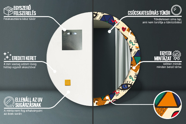 Kerek tükör nyomtatott kerettel Pop art stílus