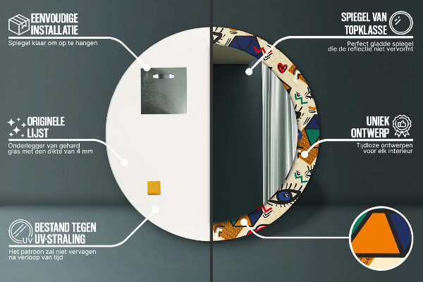 Kerek tükör nyomtatott kerettel Pop art stílus