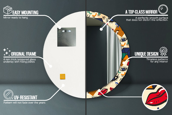 Kerek tükör nyomtatott kerettel Pop art stílus