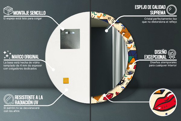 Kerek tükör nyomtatott kerettel Pop art stílus