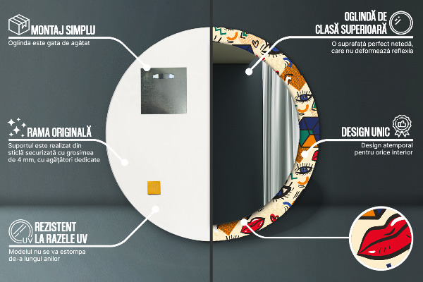 Kerek tükör nyomtatott kerettel Pop art stílus