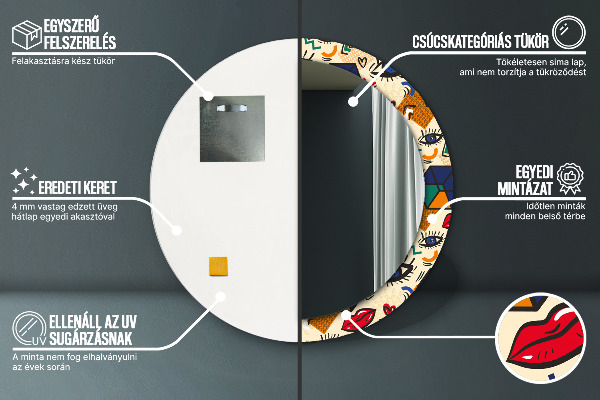 Kerek tükör nyomtatott kerettel Pop art stílus