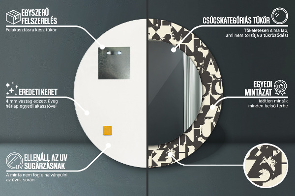 Kerek díszes tükör Absztrakt tipográfia