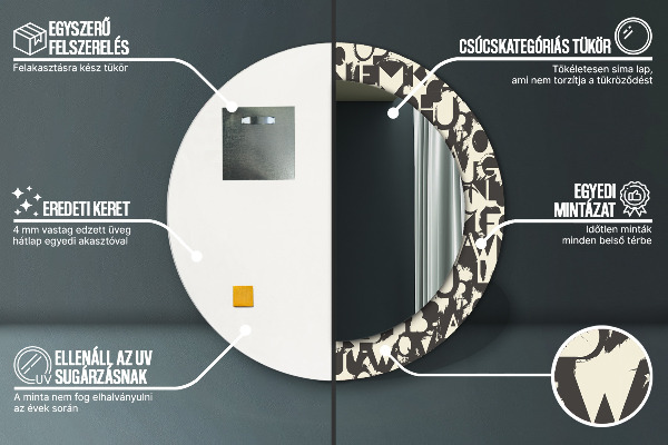 Kerek díszes tükör Absztrakt tipográfia