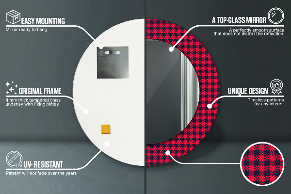 Kerek tükör nyomtatott kerettel Piros rács