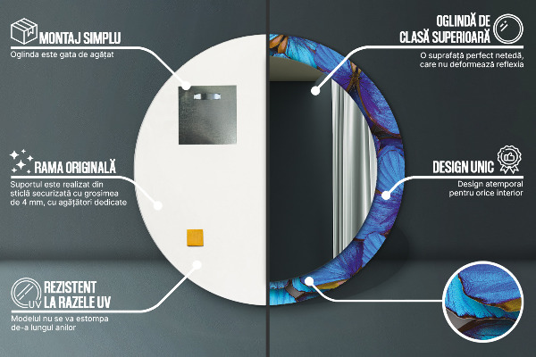 Kerek tükör fali dísz Kék és zöld pillangó