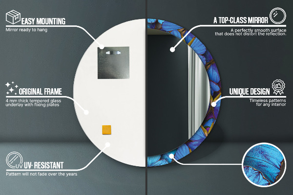 Kerek tükör fali dísz Kék és zöld pillangó