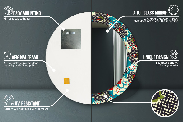 Kerek tükör keret nyomtatással Retro virágmintás