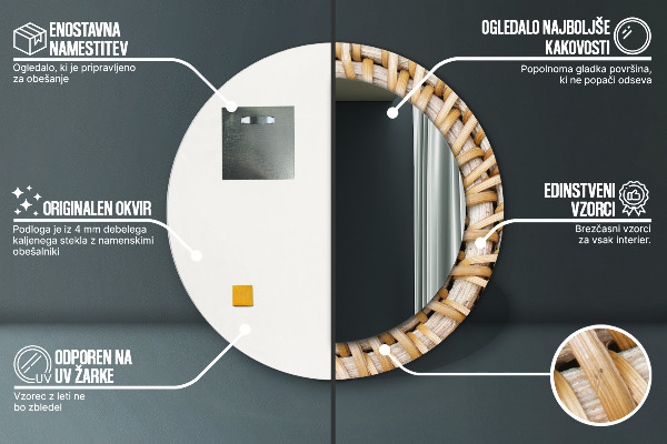 Kerek dísztükör Természetes fonat