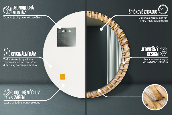 Kerek dísztükör Természetes fonat