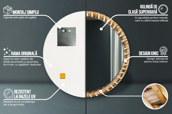 Kerek dísztükör Természetes fonat