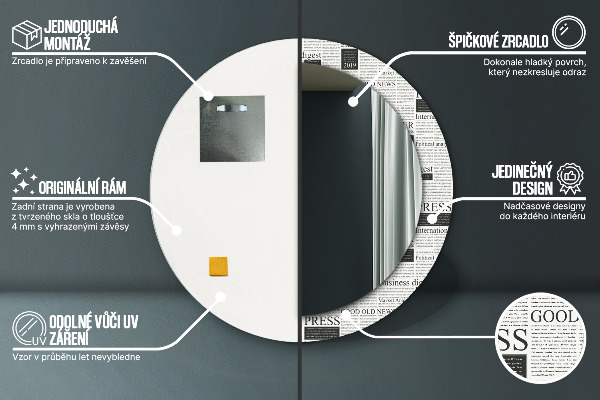 Kerek díszes tükör Minta újságokból