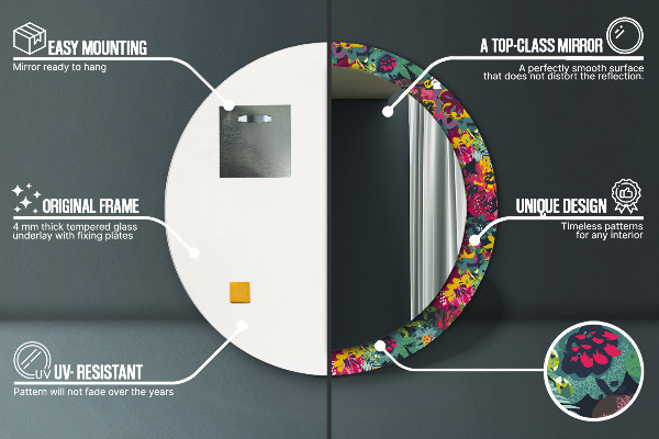 Kerek tükör keret nyomtatással Kézzel festett virágok