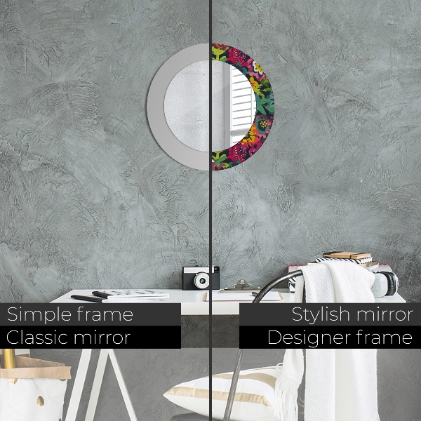 Kerek tükör keret nyomtatással Kézzel festett virágok