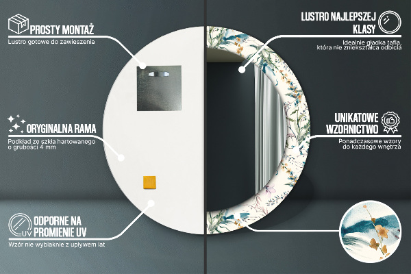 Kerek tükör nyomtatott kerettel Akvarell virágok