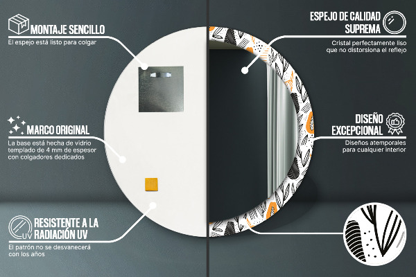 Kerek tükör díszítéssel Papaya minta