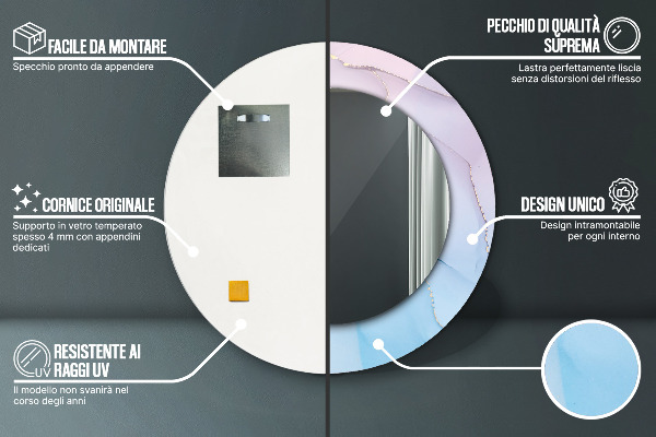 Kerek tükör keret nyomtatással Modern márvány textúra