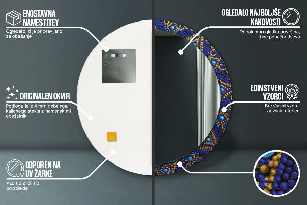 Kerek tükör nyomtatott kerettel Dekoratív kompozíció