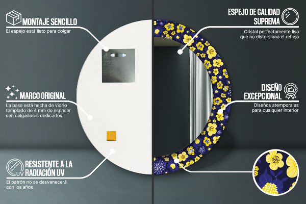 Kerek tükör fali dísz Édes kis virágok