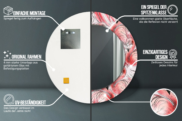 Kerek tükör díszítéssel Flamingó minta