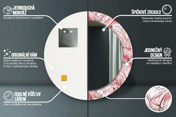 Kerek tükör díszítéssel Flamingó minta