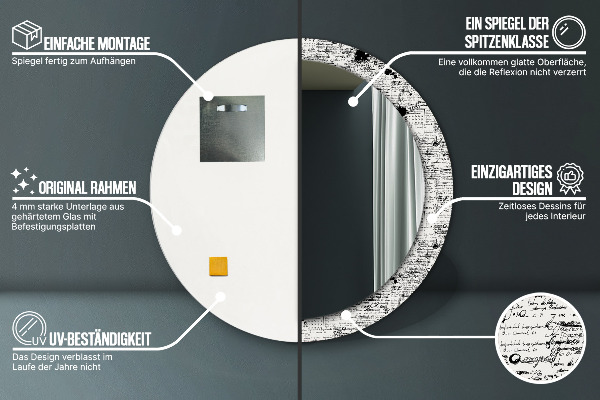 Kerek tükör keret nyomtatással Doodle minta