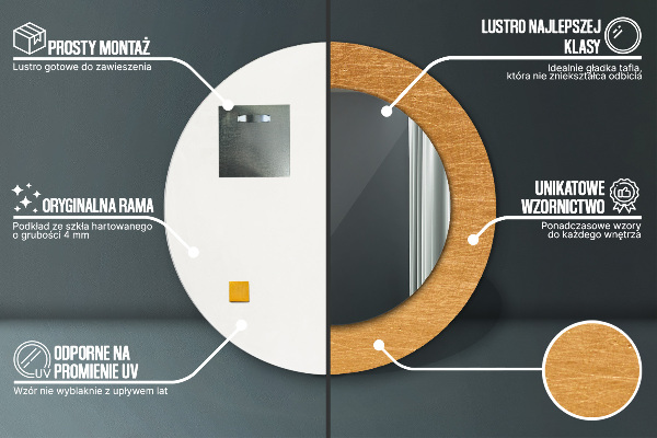 Kerek tükör nyomtatott kerettel Fém felület