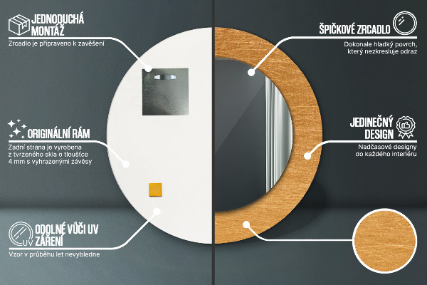 Kerek tükör nyomtatott kerettel Fém felület