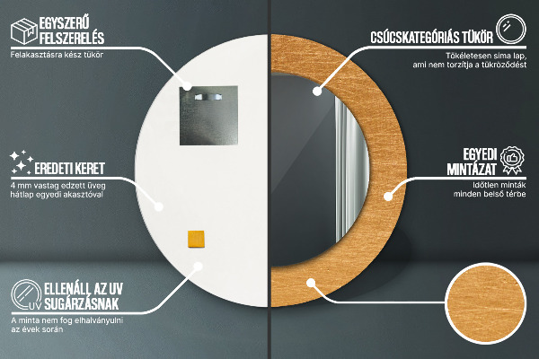 Kerek tükör nyomtatott kerettel Fém felület