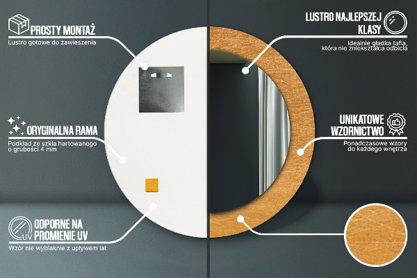 Kerek tükör nyomtatott kerettel Fém felület