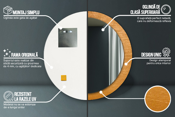 Kerek tükör nyomtatott kerettel Fém felület