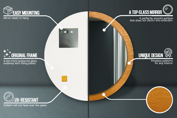 Kerek tükör nyomtatott kerettel Fém felület