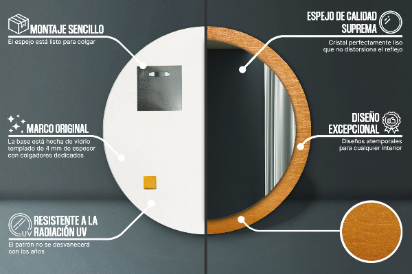 Kerek tükör nyomtatott kerettel Fém felület