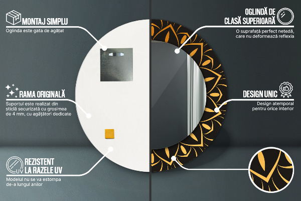 Kerek díszes tükör Arany mandala