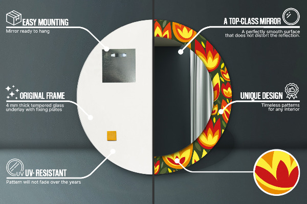 Kerek tükör fali dísz Retro tulipánok