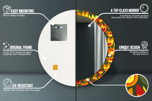 Kerek tükör fali dísz Retro tulipánok