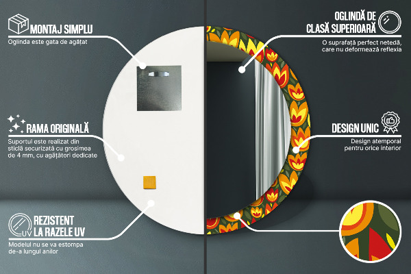 Kerek tükör fali dísz Retro tulipánok