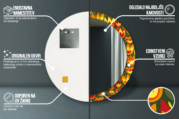 Kerek tükör fali dísz Retro tulipánok