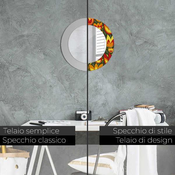 Kerek tükör fali dísz Retro tulipánok