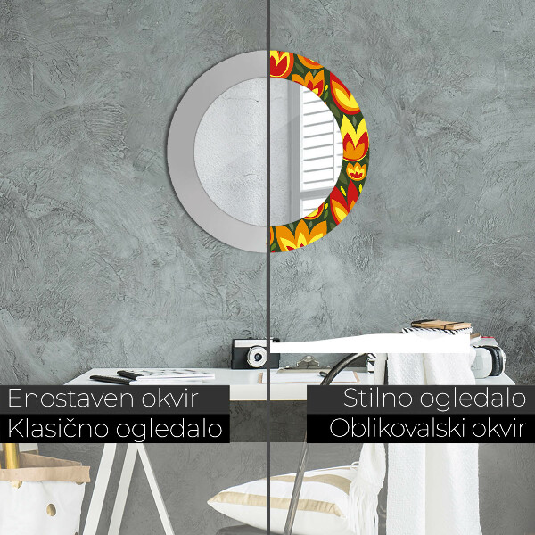 Kerek tükör fali dísz Retro tulipánok