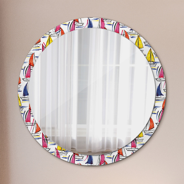 Kerek tükör keret nyomtatással Csónak a tavon