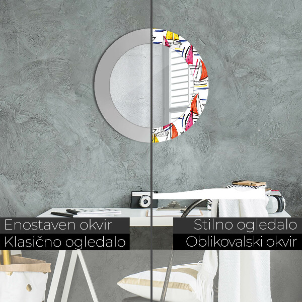 Kerek tükör keret nyomtatással Csónak a tavon