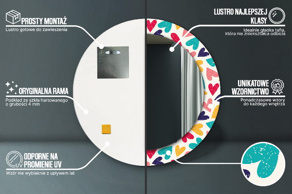 Kerek tükör nyomtatott kerettel Színes szívek