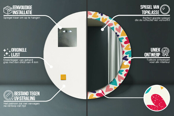 Kerek tükör nyomtatott kerettel Színes szívek